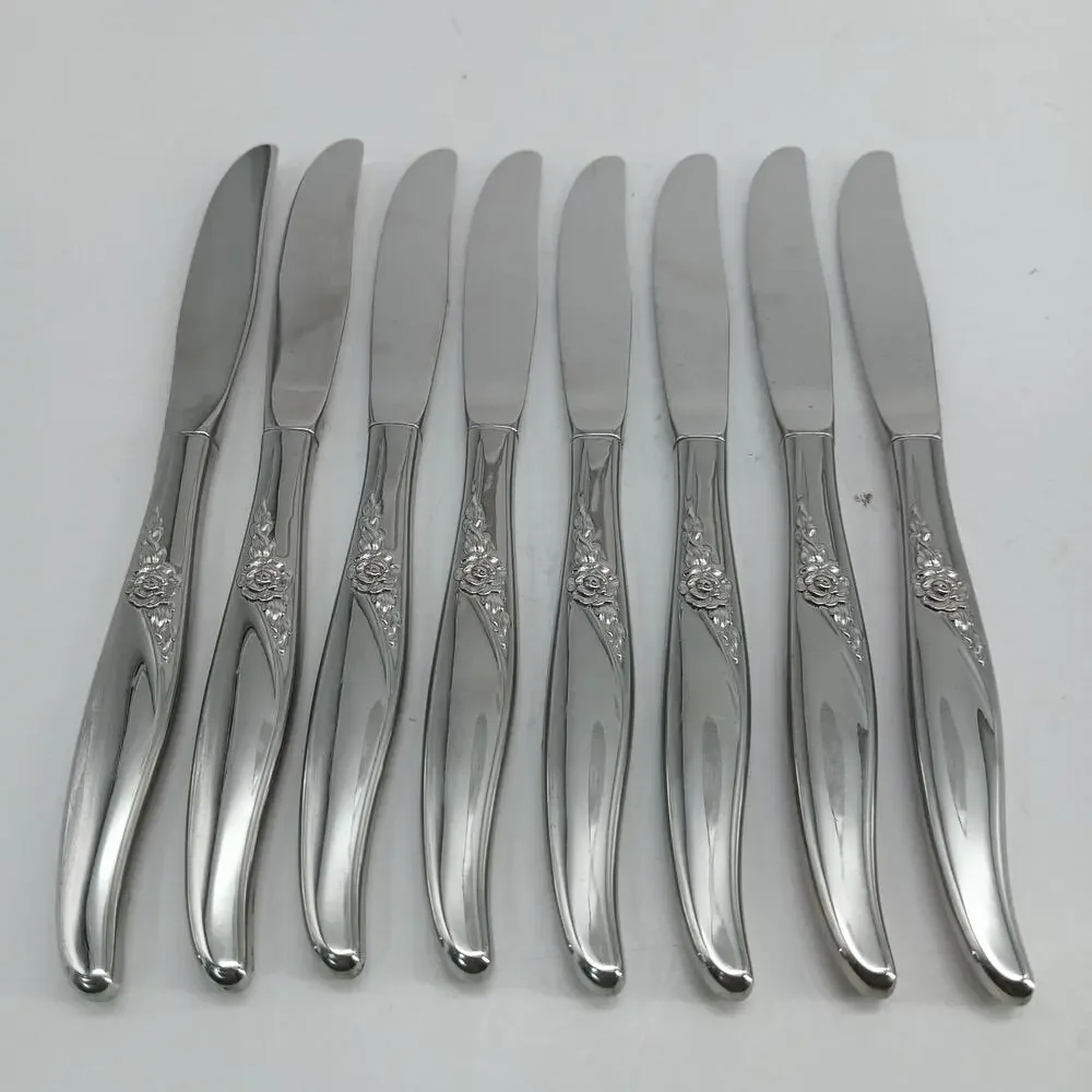 8X BK Oneida LA ROSE Dinner Butter Knives Rogers Premier Stainless Serrated